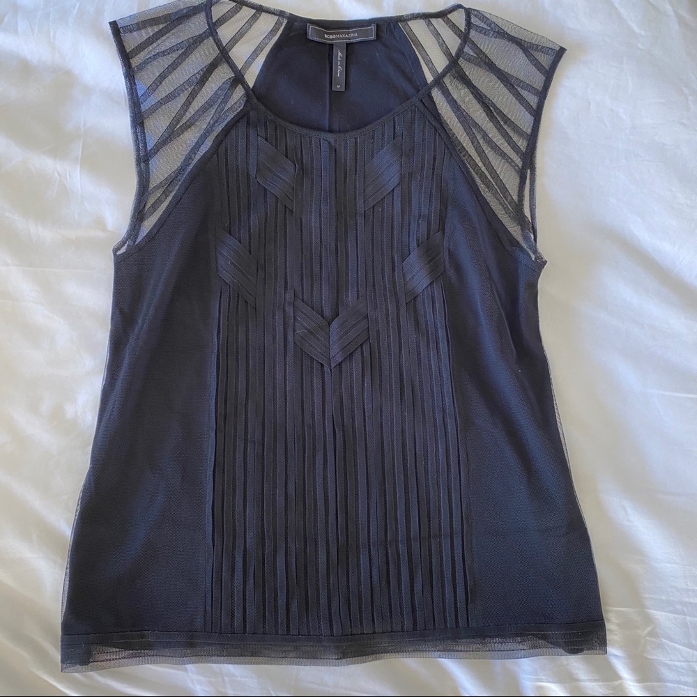 Bcbg maxazria black mesh sleeveless blouse.